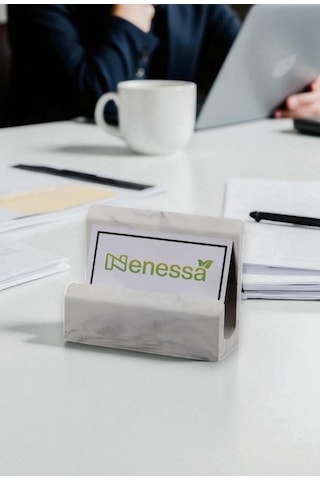 Mermer Desenli Beton El Yapımı Kartvizitlik Ofis Kartlığı