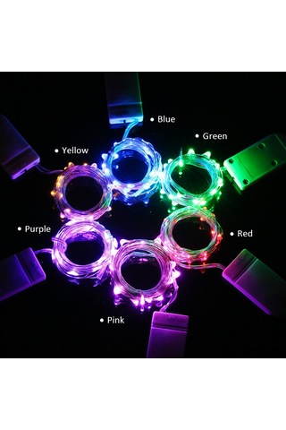 Geeksen 1 Metre Sarı Işıklı 10 Led Taşınabilir Bakır Tel Işık Zinciri - Pil Dahil Değil Sarı