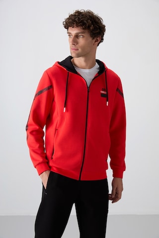 Tommy Life Fiesta - Siyah Pamuklu Kalın Yumuşak Dokulu Comfort Fit Baskılı Erkek Eşofman Takım - 85236 Kırmızı - Siyah