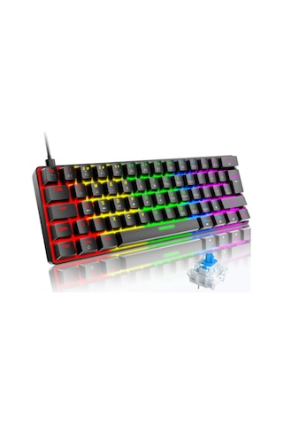 T60 Rgb Mavi Switch Mekanik Siyah Klavye Kablolu Gaming Driverli Oyuncu Klavyesi T60 Mini Q Klavye