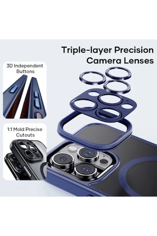Rock Apple Uyumlu iPhone 14 Pro Anti-drop Lens Korumalı Magsafe Kılıf Mavi Mavi