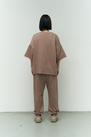Mai Collection Mai Studios Co. Lion Yırtıklı Boz Oversize T-shirt Eşofman Takım Kahverengi