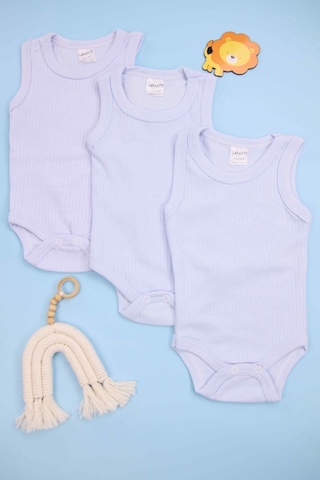 Fitilli Mavi 3'lü Bebek Çıtçıtlı Body/zıbın Mavi