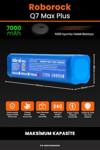 Roborock Q7 Max Plus 7000mah Uyumlu Robot Süpürge Bataryası - Shrink - Maksimum Kapasite