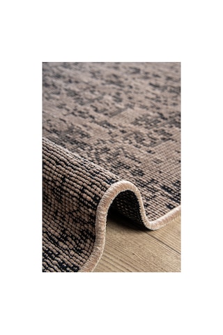 Badelya Home Bej Şönil Makinada Yıkanabilir Kaymaz Taban Saçaklı Pamuklu Halı Kilim Oturma Odası Salon