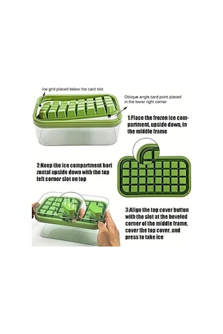 Pazly Yeşil 64 İzgaralı Pp Silikon Buz Kubu Kalıbı, Buzdolabında Buz Yapma, Eserleri Sakla, 23.8x13.5x9.5 Cm Yeşil