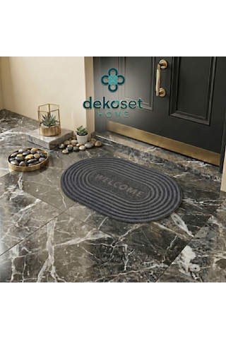 Oval Gri Dış Kapı Paspası Welcome 40x60