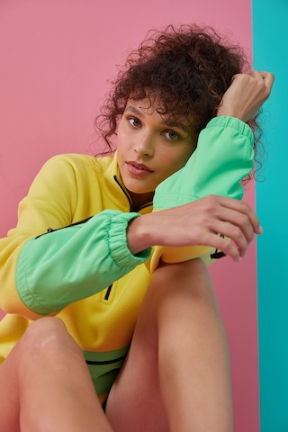 Tommy Life Limon Etek Ucu Büzgülü Yarım Fermuarlı Oversize Kadın Polar Sweatshirt - 97238 Limon Sarısı