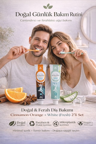 Ben & Anna White + Cinnamon Orange Doğal Diş Macunu Seti 75 Ml X 2 Vegan, Florürlü, Paraben İçermez Çürük Önleyici