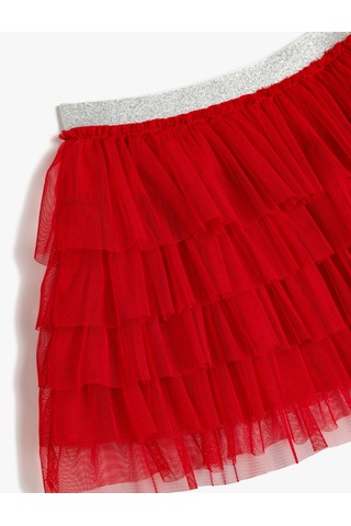 Koton Tütü Etek Katlı Beli Lastikli Rahat Kesim Kırmızı 5wkg70069ak Kırmızı