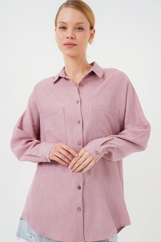 Gülsüm Aydın 20126 Oversize Keten Gömlek - Gül Kurusu GÜL KURUSU