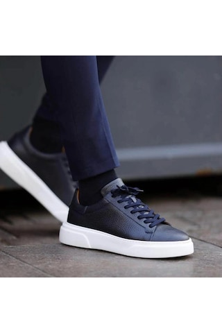 Twingold Kişiselleştirilebilir Kalın Ortopedik Tabanlı %100 Deri Sneaker Spor Ayakkabı - Lacivert Lacivert