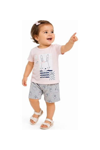 İrem Çocuk Giyim Kız Bebek Tavşan Desenli Taytlı İkili Takım Pembe