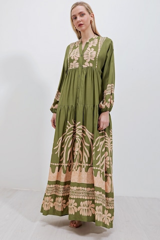 Bigdart 2423 Otantik Desenli Elbise - Haki