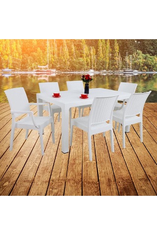 Luna Elit 90x150 Rattan 2 Elit Koltuk 4 Elit Sandalye Masa Takımı Beyaz