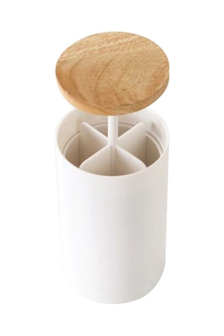 Geeksen Otomatik Açılır Kuru İp Ve Diş Çubukları Saklama Kutusu, Ahşap Kapaklı, 4 Bölmeli, Toz Ve Kir Engeli, Banyo/ofis Kullanıma Uygun Beyaz