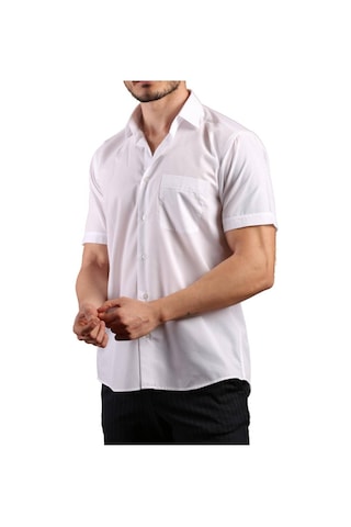 Beyaz Kısa Kol Rahat Kesim Cepli Regular Fit Erkek Gömlek - 500-1 001