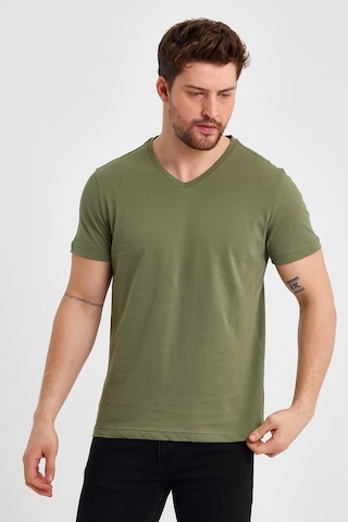 MMetalic Erkek Pamuklu Kısa Kollu V Yaka T-Shirt (501126077) Haki