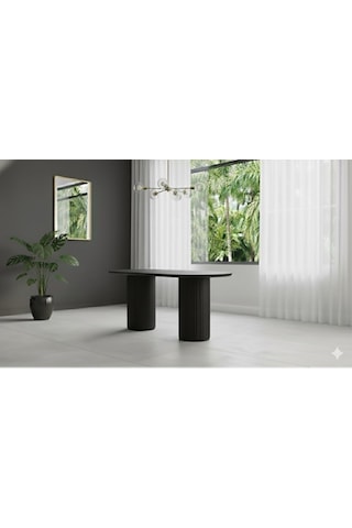 Noıre Ahşap Modern Yemek Masası 6 Kişilik Yemek Masa Takımı Siyah Siyah