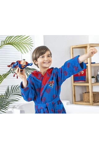 Özdilek Superman Blue Lisanslı Çocuk Havlu Bornoz Seti 7/8 Yaş Mavi