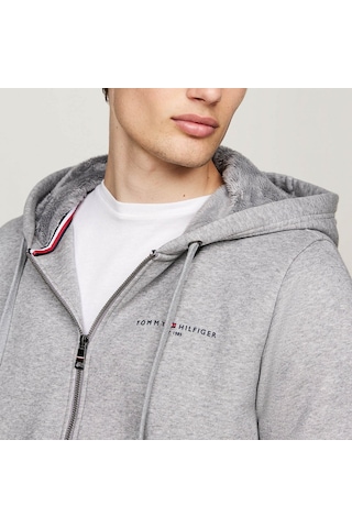Tommy Hilfiger Fermuarlı Kapşonlu Sweatshirt Gri
