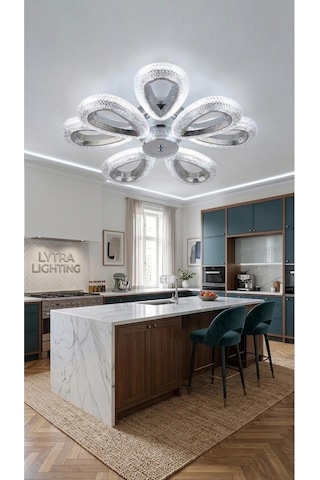 Damla Model 8'li Gümüş 3 Renk Modu Ledli Tavana Sıfır Salon Mutfak Çocuk Yatak Odası Led Avize