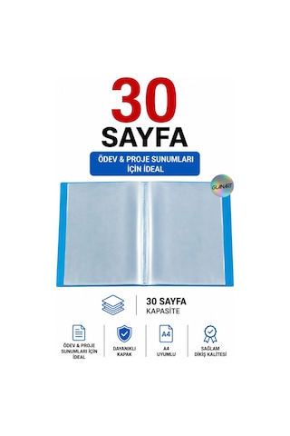 A4 Boy İçin Noki Sunum Dosyası 30 Sayfa Hazır Poşetli Dosya 1 Adet Mavi