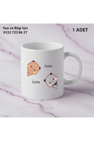 Tekli Hediye Renkli Kupa Dudu Bubu Çift Taraf Baskılı Arkalı-önlü İsim Ve Yazı Yazılabilir Beyaz
