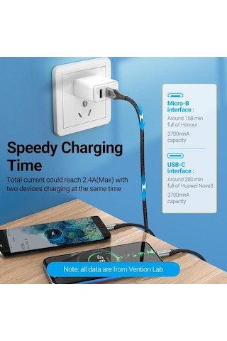 Vention 2 İn 1 Usb C Tipi Kablo Xiaomi Redmi İçin Not 10 Huawei Mikro Usb Kablosu İçin Usb Şarj Kablosu
