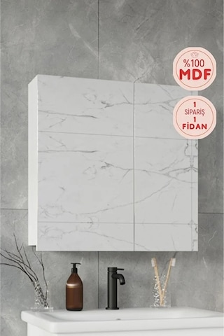Defne 60x60 Cm Aynalı %100 Mdf Banyo Üst Dolap Beyaz Defne 60x60 Cm Aynalı %100 Mdf Banyo Üst Dolap Beyaz