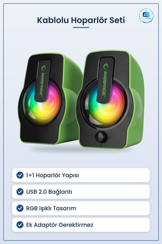 Kablolu Hoparlör Usb 2.0 1+1 Rgb Işıklı Multimedya Ses Sistemi Bi