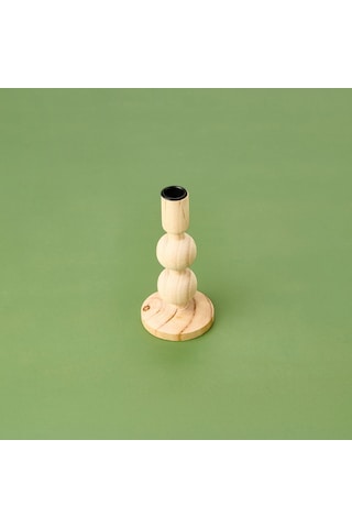 Kpmm Konik Ahşap Şamdan - Krem - 9,5x9,5x17,5 Cm Renkli
