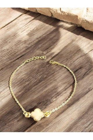 Gold Renk Minimal Bej Yonca Bileklik Gold