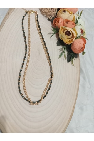 Modern Çift Kolye Koyu Yeşil