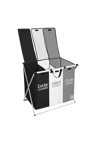 Box&Box Üç Bölmeli Çamaşır Sepeti Beyaz - Gri - Siyah