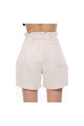 Hgfashion Kadın Beli Kemerli Yüksek Bel Krem Renk Kot Şort Krem