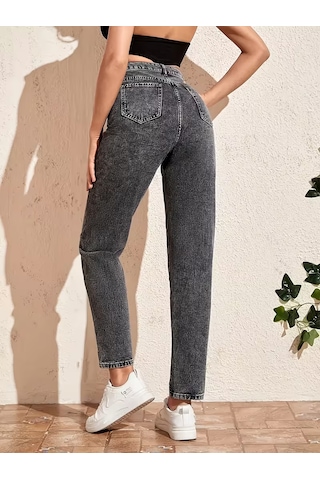 Layal My Beauty Jeannine Kadın Jeans Yüksek Bel Mom Boyfriend Dar Paça Denim Kot Pantolon Füme