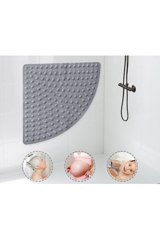 Mainshop Paspas Banyo Duş Küvet Için Vantuzlu Su Drenajlı 54x54 Cm M-163 Gri