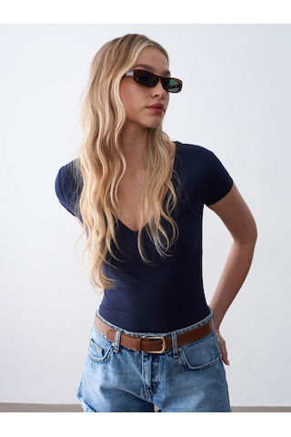 Dilvin 32840 V Yaka Basic T-shirt-lacivert