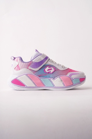 Muggo Rainbow Kalın Taban Cırtlı Ve Bağcıklı Çocuk Sneaker Spor Ayakkabı Pudra