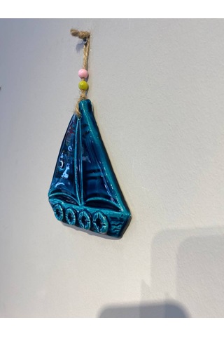 El Yapımı Nazar Boncuğu, Duvar Dekorasyon Ürünü, Seramik, El İşçiliği, Turkuaz Renkte Sandal Desenli -