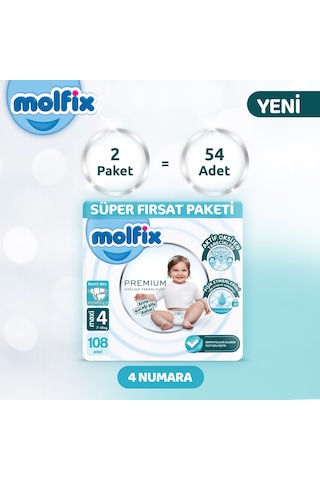 Molfix Premium Süper Fırsat Paketi 4 Beden 108 Adet 4 Numara 2'li