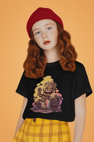 Sevbano Avengers Groot Baskılı Unisex Yenilmezler Film Çocuk Tişört 1-12 Siyah