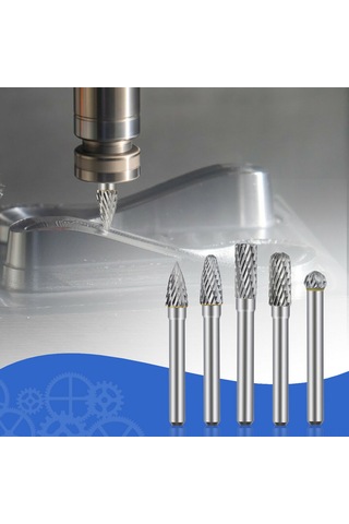 Symbee 5 Adet Tungsten Carbide Çift Kesim Freze Ucu Seti - 8mm Uç, 6mm Sap - Ahşap İşleme Ve Gravür İçin