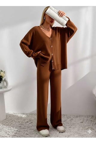 Sayzen Your Shine Basic Hirka Pantolon Alt-üst Takim Sy-2513 Kahverengi