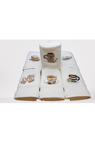 30X30 Coffee Temalı Nakışlı 6'Lı Kutulu Mutfak Havlu Seti