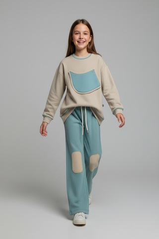 Aden Kids Unisex Çocuk %100 Pamuk Alt Üst Takım Bej - Yeşil