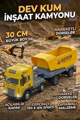 Oyuncak Büyük Boy Dev Hafriyat Kamyonu - Sesli Işıklı Hareketli Damperli İnşaat Tırı 30 Cm
