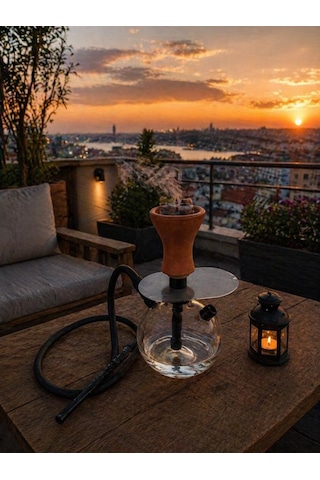 26 Cm Cam Nargile Seti 13 Cm Taban Çapı Modern Çizgili Tasarım, Balkon & Ev Kullanımı