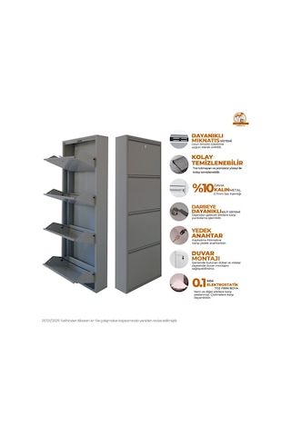 Kilitli 4'lü Metal Ayakkabılık - Gri